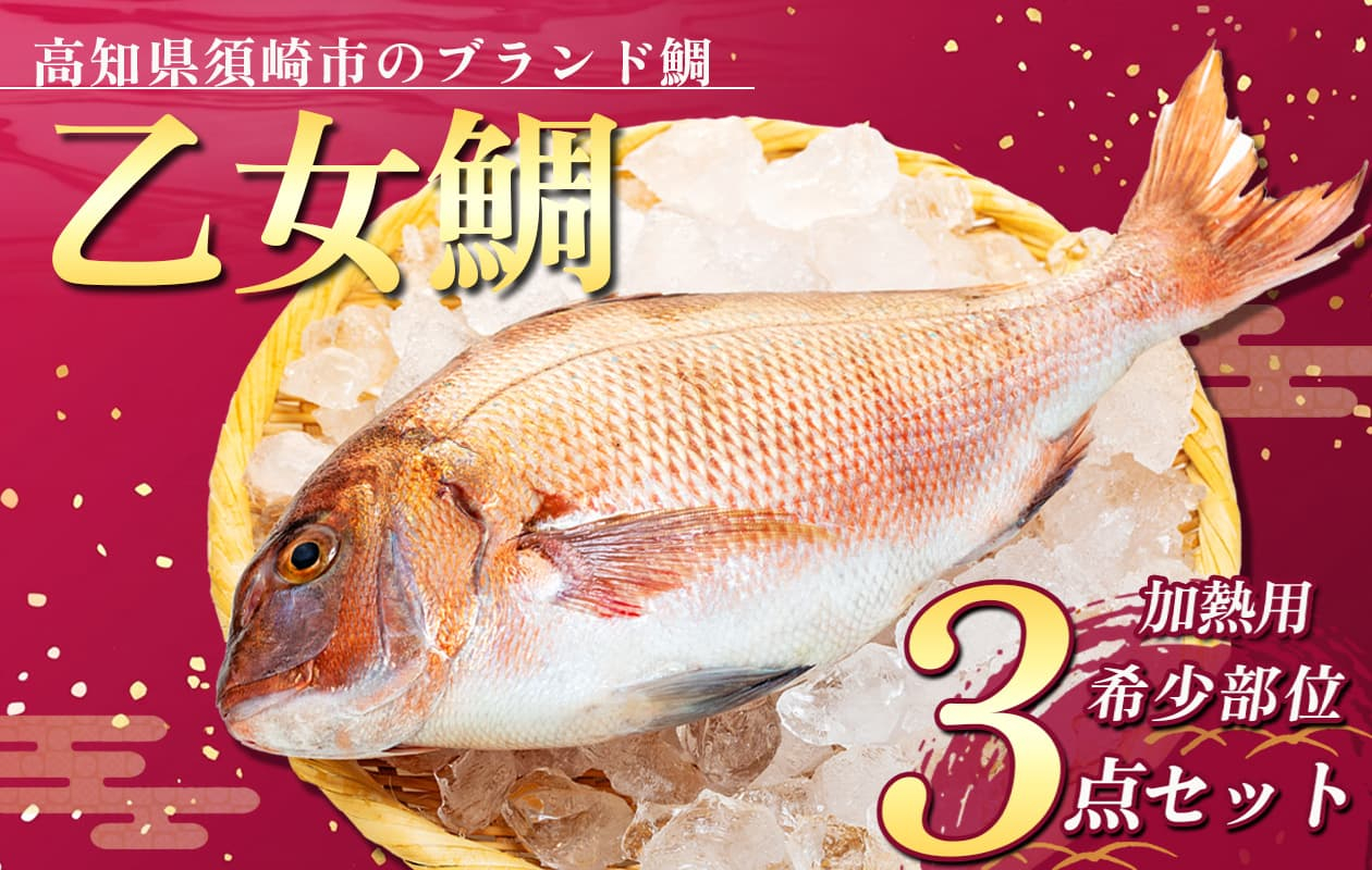 【 スピード配送 】 ブランド 真鯛 希少部位 カマ 頭 フィーレ 3点セット 乙女鯛 冷凍 本場 産地直送 たい 加熱用 焼き物 煮物 お手軽 簡単 おかず 便利 鯛 真鯛 魚介類 高知県 須崎市 