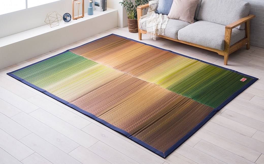 デニム×いぐさラグ Fジョイ 191cm×250cm GN（グリーン）