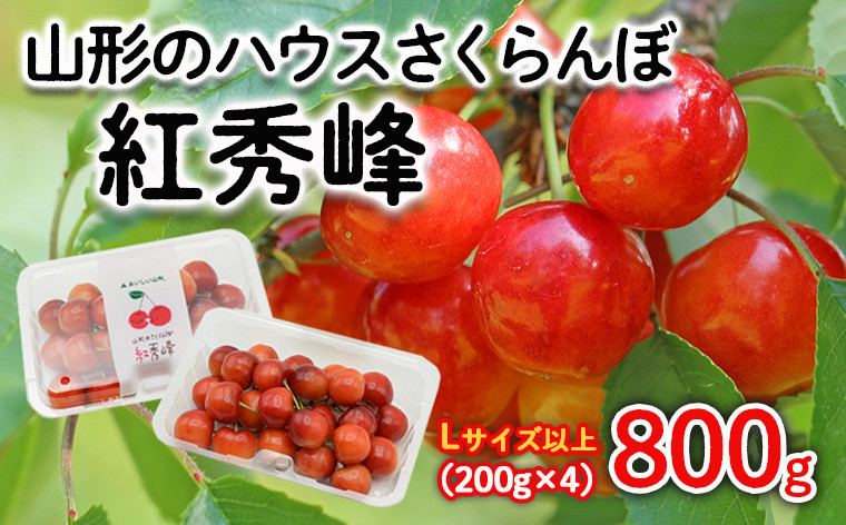 
            山形のハウスさくらんぼ 紅秀峰 800g(200g×4パック) Lサイズ以上 【令和7年産先行予約】FS24-547くだもの 果物 フルーツ 山形 山形県 山形市 2025年産
          