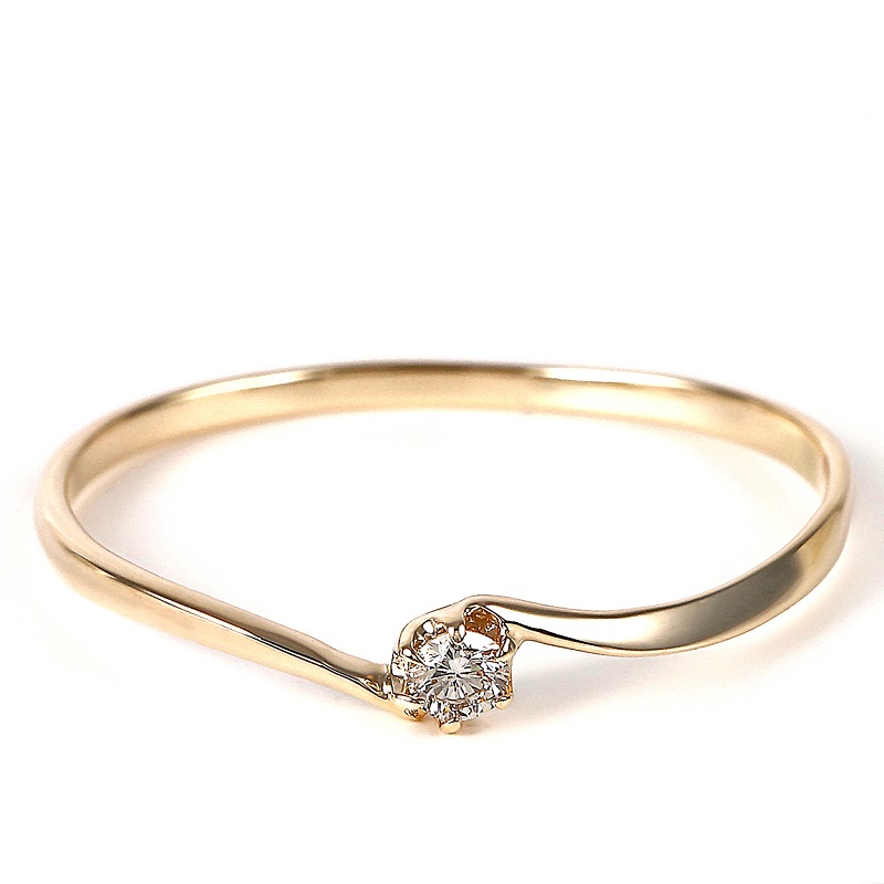 〈 甲府ジュエリー 〉細身、0.04ct　ウェーブライン　Ｋ10YG　一粒ダイヤ　リング　R951DI-Ｙ2