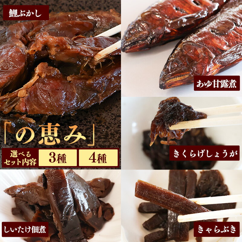 【ふるさと納税】選べる 国産の厳選素材にこだわった「の恵み」シリーズ 鯉の甘露煮 あゆ甘露煮 山菜の佃煮（きくらげしょうが しいたけ佃煮 きゃらぶき） 【 お取り寄せ グルメ 和食 おかず 惣菜 魚 煮魚 魚料理 ご飯のお供 肴 おつまみ 晩酌 詰合せ セット 山形県 】