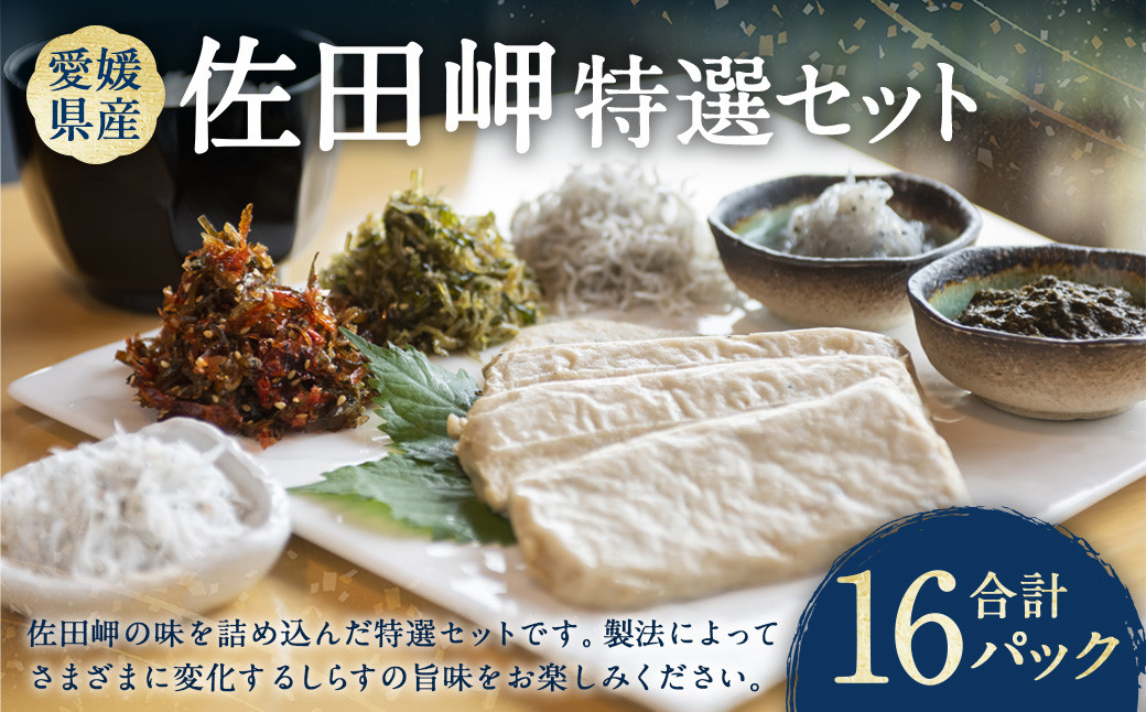 
            佐田岬特選セット 合計16パック ／ 生しらす 蒸ししらす 釜あげしらす ちりめん ちりめん佃煮 岬ちりめん わかめちりめん 明太ちりめん 山椒ちりめん ちりめんじゃこ天 あかもくプレーン あかもく しらす シラス 魚 魚介類 魚介 海藻 海鮮 セット 愛媛県 冷凍【えひめの町（超）推し！（伊方町）】（843）
          