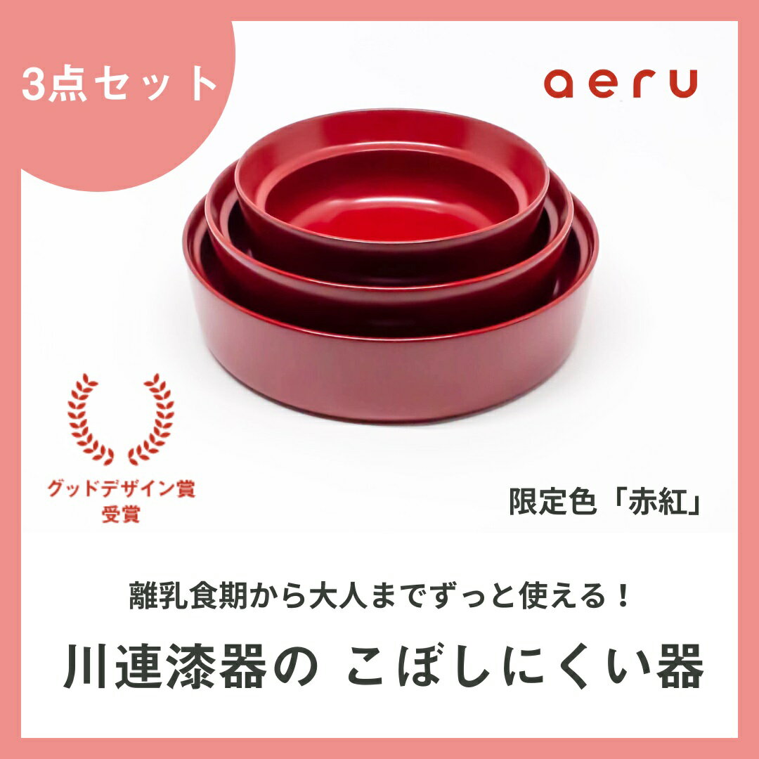 【ふるさと納税】aeru 川連漆器のこぼしにくい器 3点セット 赤紅[F15602]