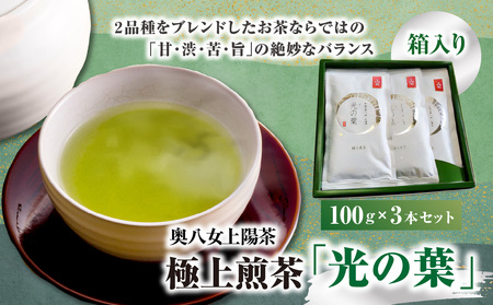 奥八女上陽茶　極上煎茶「光の葉」100ｇ×3本セット箱 178-001