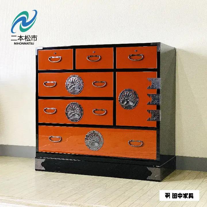 30朱塗チェスト 片開下一 朱と黒 《創業明治2年 田中家具 謹製》【田中家具】