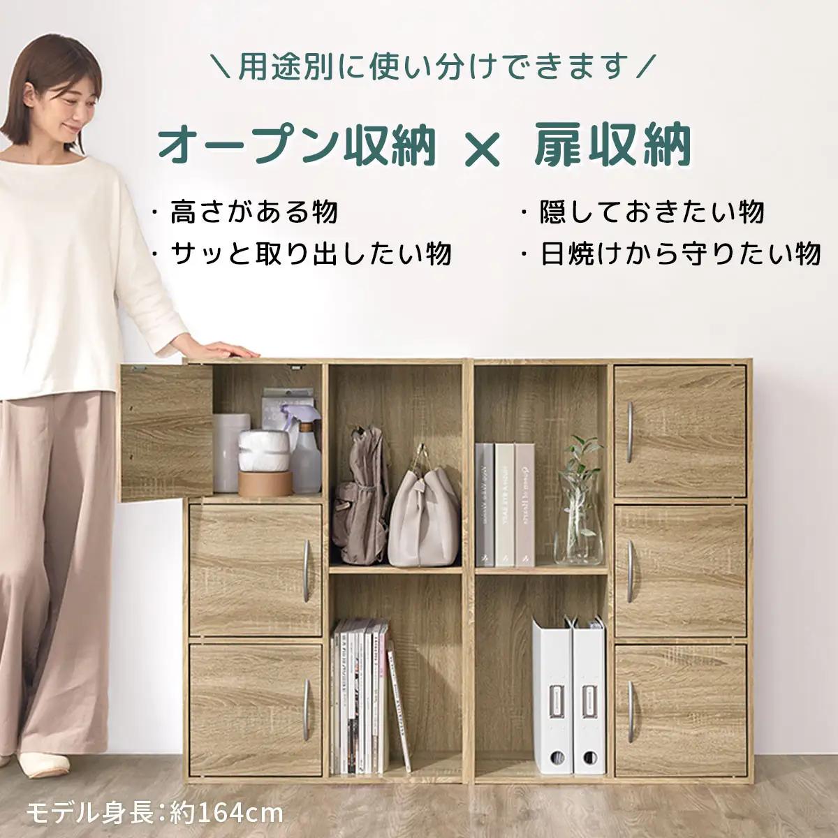 【完成品でお届け】多目的ラック〔扉付き・扉左側タイプ〕（ウォールナット）2列 カラーボックス 2段 3段 扉付き A4 木製 雑誌 収納棚 ラック 扉付きカラーボックス おしゃれ AKANBR9201
