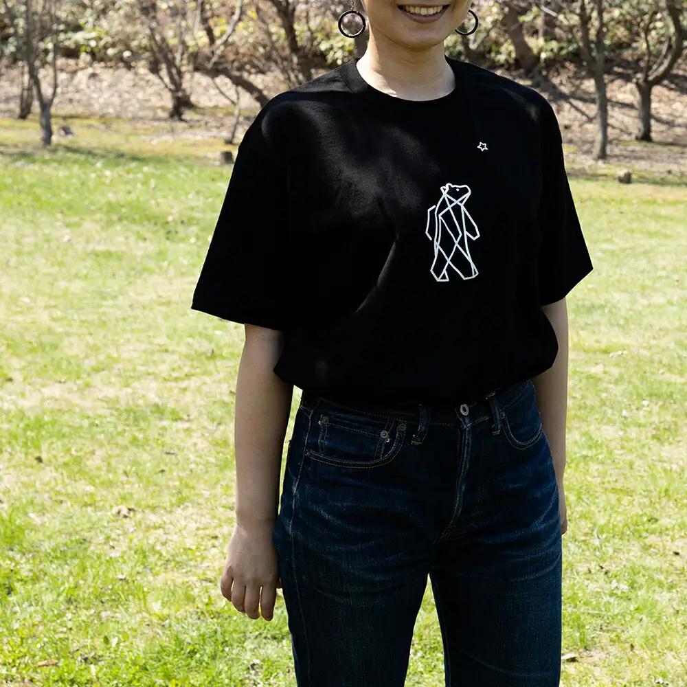 「知床トコさん」×久米繊維 　コットンTシャツ Lサイズ・ブラック　折り紙柄　半袖