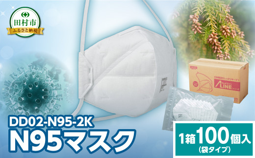 DD02-N95-2K 1箱 100個入 (袋タイプ [ 1袋 10個入×10袋 ])  N95マスク 感染予防 対策 福島県 田村市 重松製作所 シゲマツ