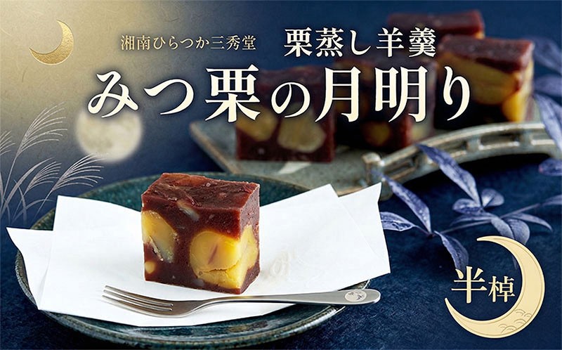 
            【笠間の新栗】湘南ひらつか三秀堂　栗蒸し羊羹「みつ栗の月明かり」（半棹） 和菓子 羊羹 ようかん みつ栗 栗 岩間の栗 お菓子 お茶菓子 スイーツ お土産 手土産 ギフト お取り寄せ 平塚市 神奈川県
          