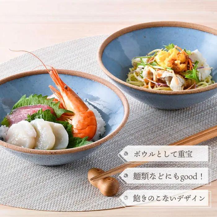 【波佐見焼】テラコッタ BLUE ボウル (Ｍ) ペアセット 皿 食器 丸皿 中鉢【利左エ門窯】[QB55] 波佐見焼