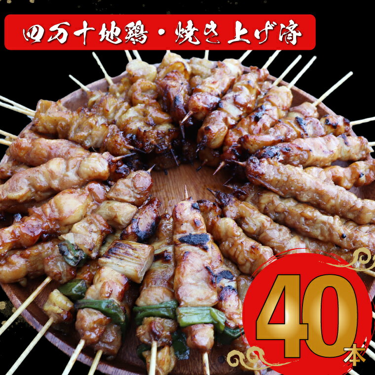 【ふるさと納税】【たれ】四万十鶏の炭火やきとり 計40本 国産鶏 焼き鳥 焼鳥串 5種（せせり もも にんにくま ねぎま かわ 各1本）5本1袋 ×8パック 銘柄鶏 盛り合わせ【冷凍】 タレ付 レンジでチンするだけ 時短 家飲み 日鶏 hidori