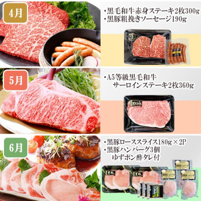 定期便(1年で10回配送)お楽しみ便(A5等級黒毛和牛・鹿籠豚(黒豚)・かご豚加工品等HH−6004【配送不可地域：離島】【1166752】