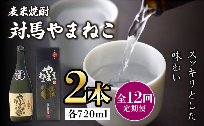 
            【全12回定期便】麦米焼酎 対馬やまねこ 25度 720ml 2本セット《対馬市》【株式会社サイキ】対馬 酒 贈り物 米焼酎 プレゼント 焼酎 [WAX024]
          
