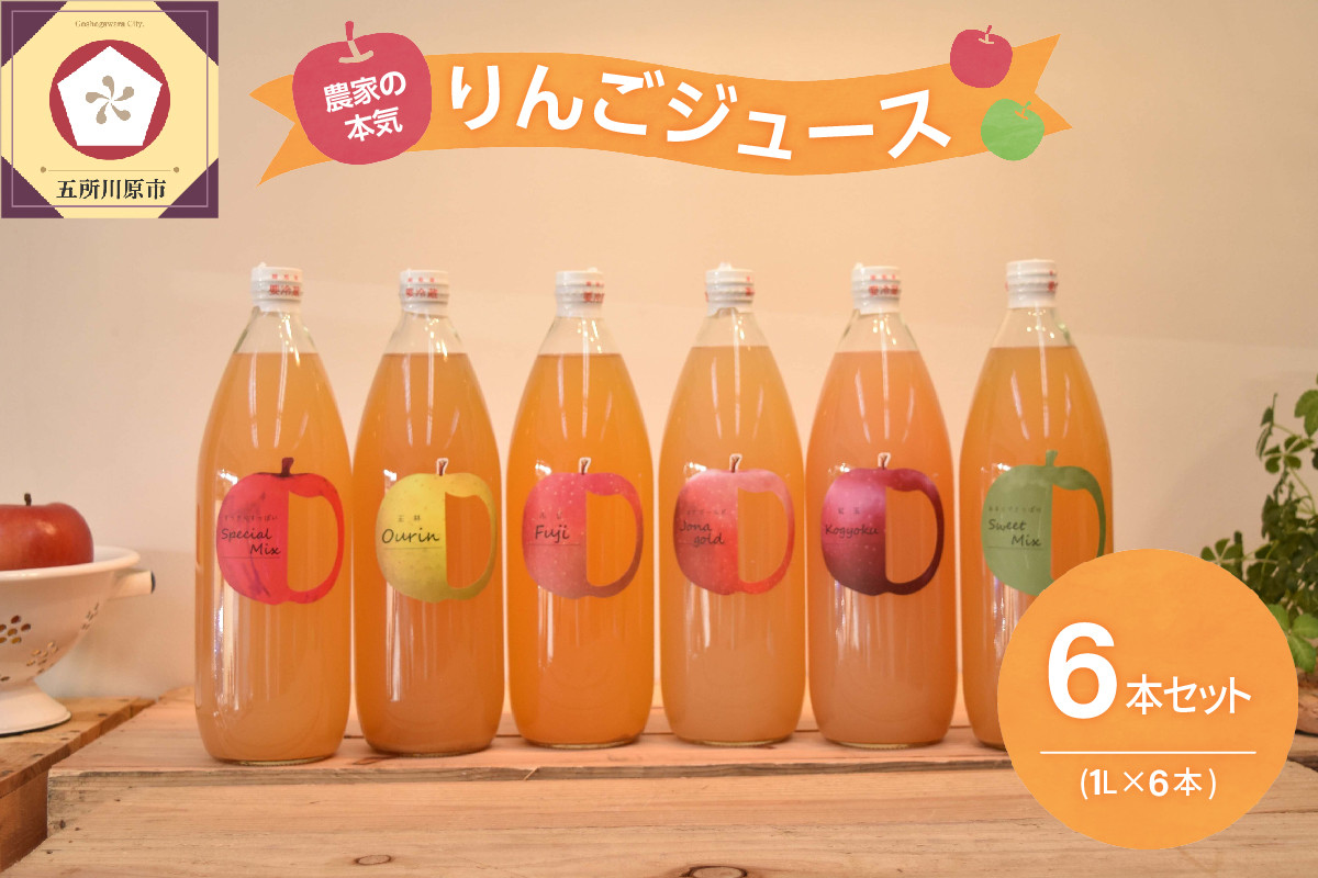 
                  青森 りんごジュース 1L×6本 りんご 果汁 100％ ストレートリンゴ 林檎 果物 フルーツ ジュース 飲み比べ 詰め合わせ セット
                