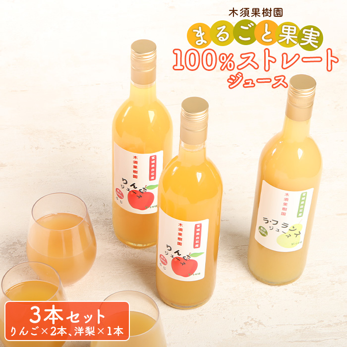 木須果樹園のまるごと果実の100％ストレートジュース2種セット（洋ナシ、りんご）【12157】