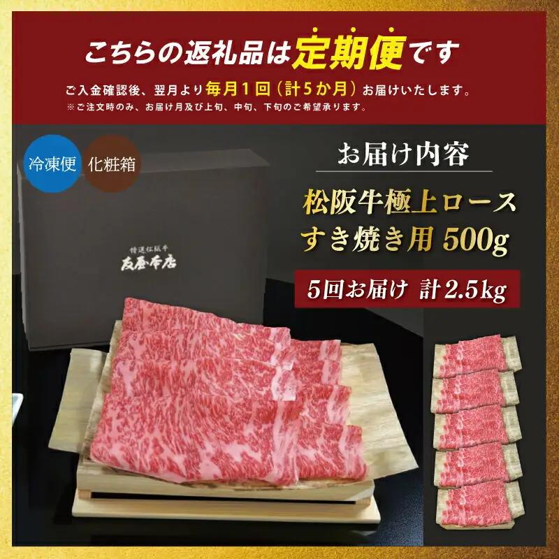 松阪牛定期便　全5回お届け！極上ロースすき焼しゃぶしゃぶ用500g　NT12