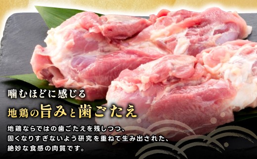 地鶏ならではの歯ごたえを残しつつ、固くなりすぎないよう研究を重ねて生み出された、絶妙な食感の肉質です。
