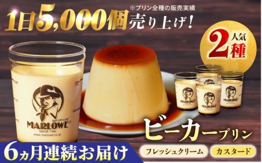 【全6回定期便】葉山ビーカープリン　北海道 フレッシュクリームプリン（180g）とカスタードプリン（180g）×2個セット プリン 人気店 卵 スイーツ デザート おやつ 洋菓子 土産 ギフト プレゼント 詰め合わせ 贈り物 人気 おすすめ 神奈川 横須賀【マーロウ】 [AKAF057]