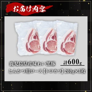 かごしま味わい黒豚 とんかつ用ロース【トロかつ】 (計600g・200g×3枚) 鹿児島県産 豚肉 黒豚 【KNOT】 A558