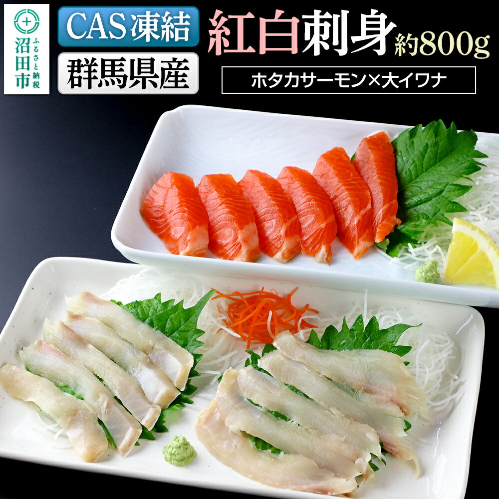 【ふるさと納税】CAS印 群馬県産ホタカサーモン×大イワナの紅白刺身 約800g 株式会社沼田魚菜市場仲卸 [さく サク にじます ニジマス さーもん サーモン いわな イワナ 赤身 白身 刺身 刺し身 さしみ CAS凍結 CAS冷凍]