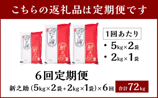 【令和7年産米】【6ヶ月定期便】 村上市産 新之助 72kg （12kg×6ヶ月）コース 1027041