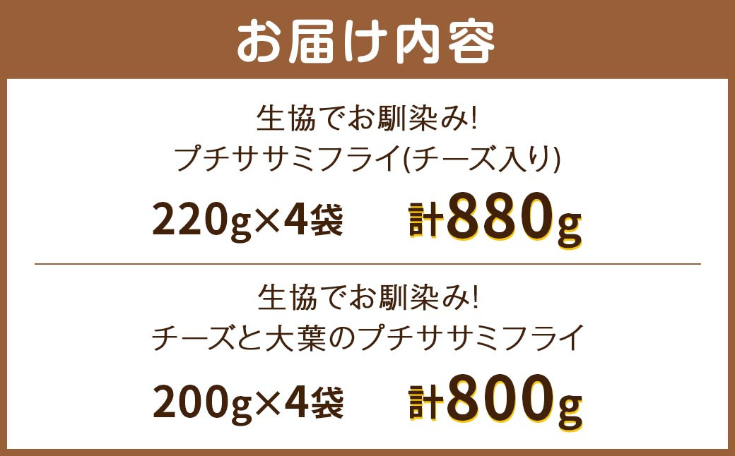 生協でお馴染み!プチササミフライ(チーズ入り)・チーズと大葉のプチササミフライの食べ比べセット