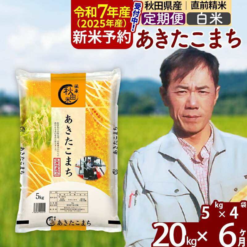 【ふるさと納税】※令和7年産 新米予約※《定期便6ヶ月》秋田県産 あきたこまち 20kg【白米】(5kg小分け袋) 2025年産 お届け周期調整可能 隔月に調整OK お米 みそらファーム