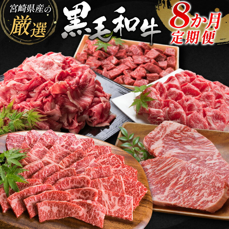 【ふるさと納税】＜年末限定＞宮崎県産黒毛和牛 8か月定期便 国産 牛肉 焼肉 ステーキ しゃぶしゃぶ すき焼き 精肉 冷凍