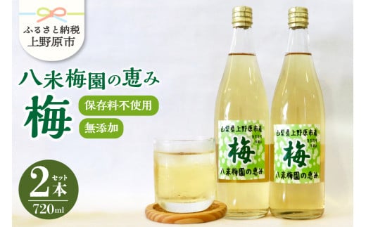 ＼＼先行予約／／八米梅園の恵み720ml×2本 梅ジュース 無添加 自然栽培 八米梅園 国産 保存料不使用 梅果汁入り 飲料 梅ドリンク 美味しい 瓶 夏ギフト 贈り物 お取り寄せ 山梨県産 上野原市