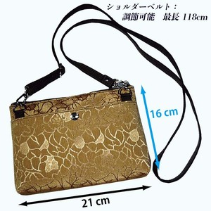 ローズ柄 キャメル ポシェット TJ-50 縦型 日本製 ミニショルダーバッグ レディース / まちづくり観光振興機構 傘生地 ちりめんジャガード 旅行 ウォーキング 防水 奈良県 田原本町