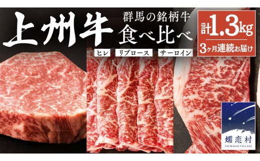 《 定期便 》 上州牛 食べ比べ セット 3ヶ月 連続お届け すき焼き ・ サーロイン ・ ヒレステーキ セット 牛肉 日本 国産 国産牛 群馬 冷凍 真空パック ステーキ用 定期 お肉 肉 焼肉 焼き肉 バーベキュー BBQ ブランド牛 先行予約 [AH018tu]