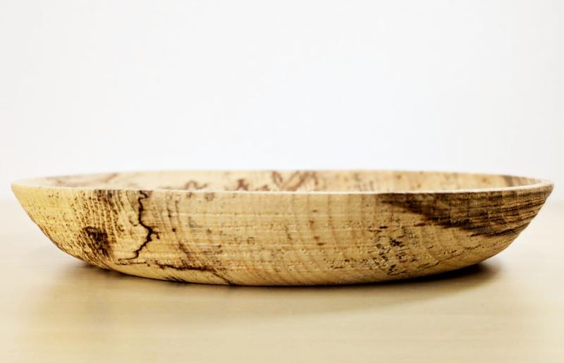 国産エノキのスポルテッド丸皿(大) 1枚 手作り1点物 099H3483-1