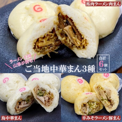 【ご当地中華まん】3種セット6個入り(馬肉肉まん・辛味噌豚まん・鳥中華まん)_E073