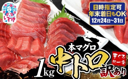 【年末配送12/24～31着日】訳あり まぐろ 1kg 日時指定可能 |マグロ 中トロ  約6～8人前 本まぐろ 解凍レシピ付 鮪 海鮮丼 刺身 寿司 鉄火丼