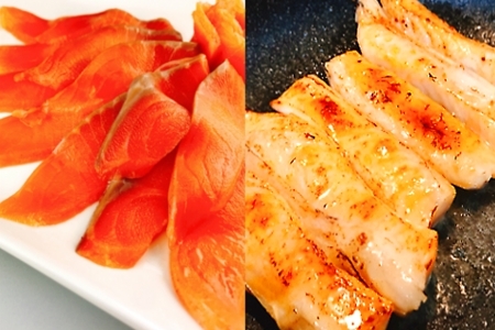 スモークサーモン4～8P(計1kg)＆塩サーモンハラス220g×10P C-09044