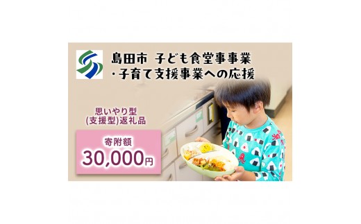 
            [№5695-1714]【思いやり型(協賛型)返礼品】島田市 子ども食堂事業・子育て支援事業への応援 【返礼品なし】(30000円)
          