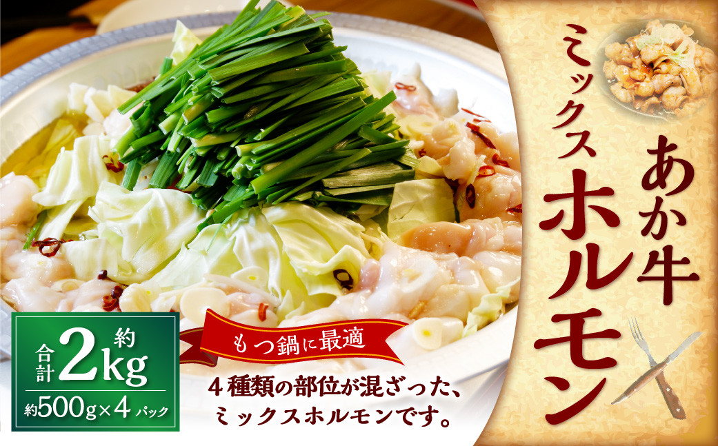 
            熊本和牛あか牛ホルモン約2kg（約500g×4パック） あか牛 ホルモン 4種類 肉 お肉 牛肉 褐牛 褐毛和種 和牛 国産牛 小腸 大腸 アカセンマイ センマイ 熊本県 上天草市 冷凍
          
