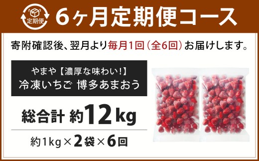 [ 定期1ヶ月毎6回 ] やまや 【 濃厚な味わい！ 】 冷凍いちご 博多あまおう 約2kg （ 1kg × 2袋 ） いちご 苺 イチゴ くだもの 果物 フルーツ あまおう 冷凍 冷凍苺 冷凍イチゴ 国産 福岡県産 ジャム スムージー ヨーグルト 果実 果肉 定期 定期配送