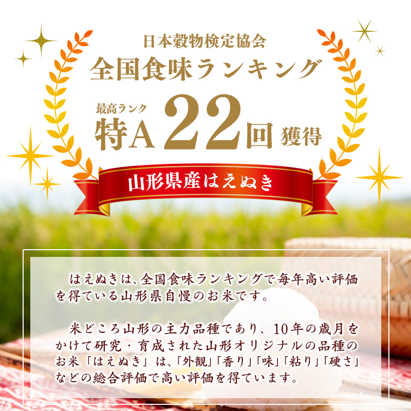 ＜ 2025年12月より毎月3回 ＞【令和7年産 定期便】はえぬき計30kg！お米 定期便（10kg×3回）！清流寒河江川育ち 山形産はえぬき 2025年産　058-C-JA012-2025-12毎 