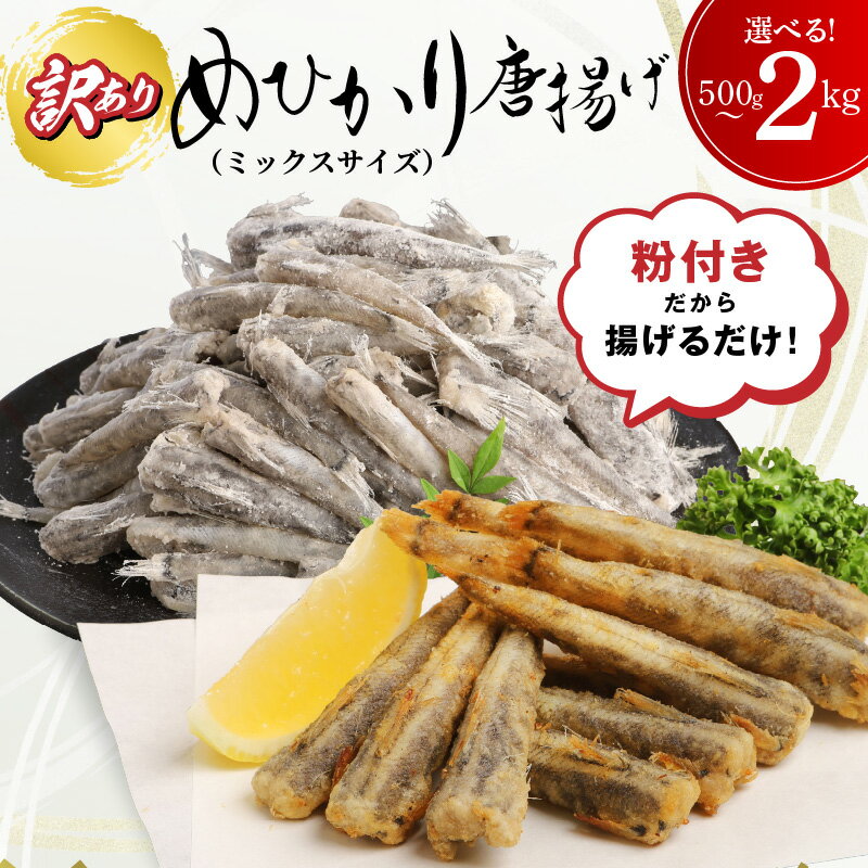 【ふるさと納税】訳あり めひかり 唐揚げ用 ミックスサイズ 選べる 内容量 500g 1kg 2kg 粉付き 揚げるだけ 簡単調理 下処理済み 郷土料理 日向灘 国産 海鮮 魚 海の幸 柔らかい おつまみ 南蛮漬け 弁当 夕食 おかず 九州 グルメ 冷凍 お取り寄せ 宮崎県 延岡市 送料無料