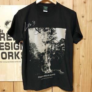 (新タイプ) 屋久島縄文杉Tシャツ LIFE is (黒) サイズ：S (男女兼用)