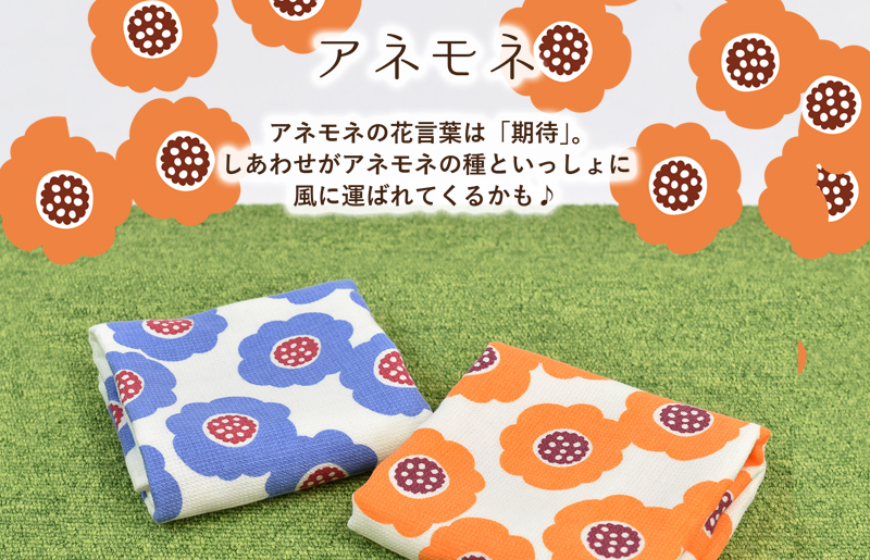【スピード発送】しあわせを運ぶガーゼハンドタオル（個包装）8枚　アネモネ/ブルー【タオル 泉州タオル 吸水 速乾 普段使い 無地 シンプル 日用品 家族 たおる】