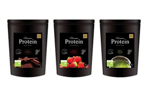 プレミアムプロテイン 3種セット (3種×各1kg) ＜リッチチョコレート味・フレッシュストロベリー味・ダーク抹茶味＞  トレーニング 筋トレ タンパク質 常温  水分補給 ドリンク ジム 国内製造 加工食品 【UGOQ株式会社】 tm334