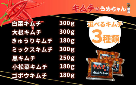 キムチ選べる3種類セット 【キムチのうめちゃん】 キムチ選べる3種類セット キムチのうめちゃん  6-009