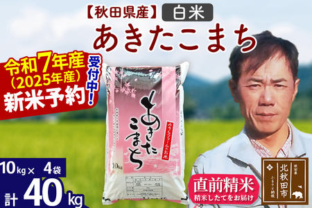 ※令和7年産 新米予約※秋田県産 あきたこまち 40kg【白米】(10kg袋)【1回のみお届け】2025年産 お米 みそらファーム