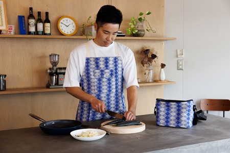播州織オリジナルデザインエプロン （25-7）　ブルー
