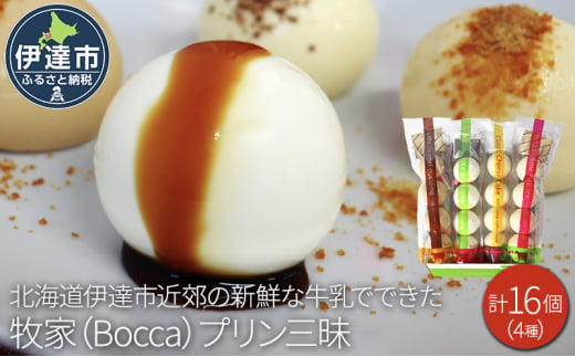 [№5525-0933]北海道 牧家 Bocca プリン 三昧 4種 各4個入 計16個 食べ比べ 白いプリン クレームブリュレ 塩キャラメル クラッシュチーズケーキ プリン スイーツ なめらか ミルク