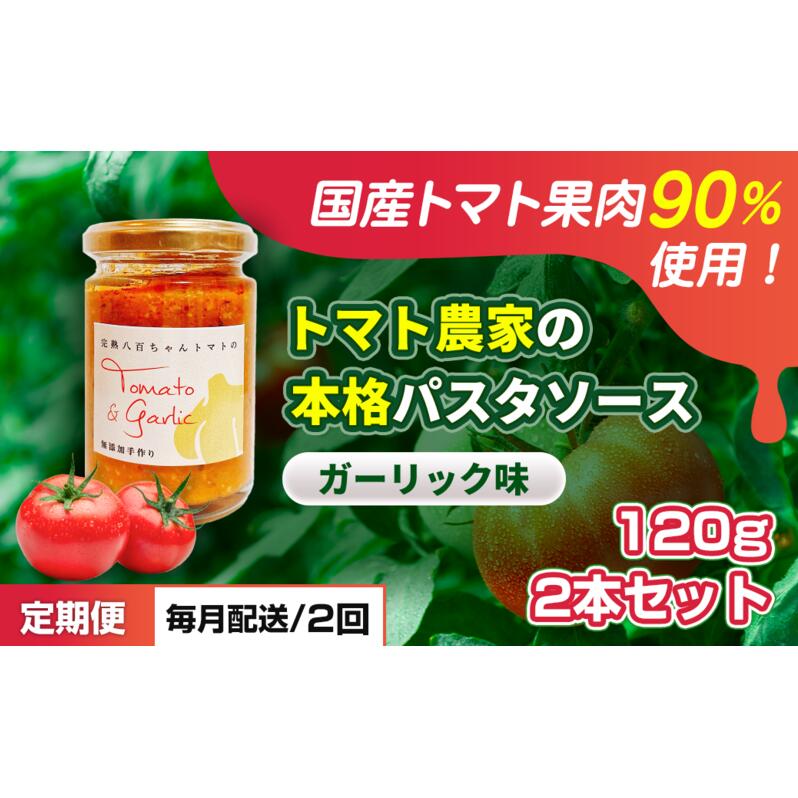 【ふるさと納税】【定期便・全2回】トマト農家の本格パスタソース ガーリック味 120g 2本セット × 2回｜国産 姫路市産 完熟八百ちゃんトマト 万能調味料
