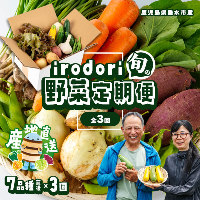 【ふるさと納税】【3回定期便】irodori野菜 もり畑の野菜セット(7品目前後) 野菜 やさい セット 詰め合わせ おまかせ 国産 鹿児島産 垂水市 定期便 旬 新鮮 新鮮野菜 安心安全 自然栽培 炭素循環農法【irodori野菜もり畑】B2-7805