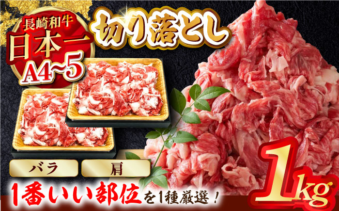 【A4～A5】長崎和牛切り落とし　1kg (500g×2P）(肩・バラいずれか)【株式会社MEAT PLUS】 [MG03]